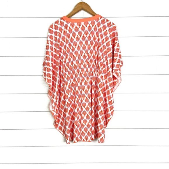 CABANA LIFE Poncho Swim Beach Cover Up Orange White Print Tassel Small Summer - Picture 4 of 4